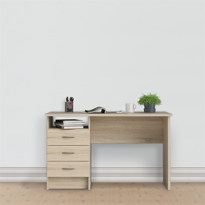 Pemberly Row Contemporary Desk with 3 Drawers in Oak Structure