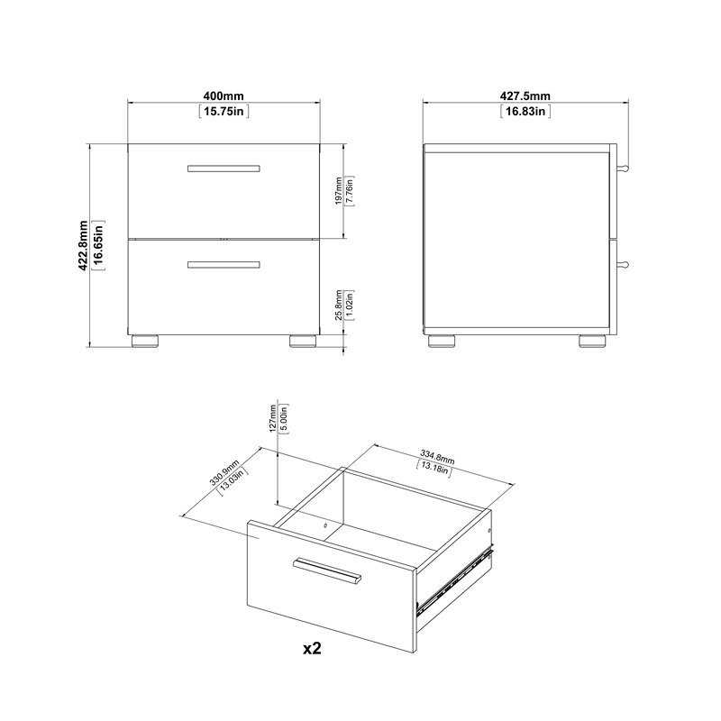 Pemberly Row Contemporary 2 Drawer Nightstand in Walnut