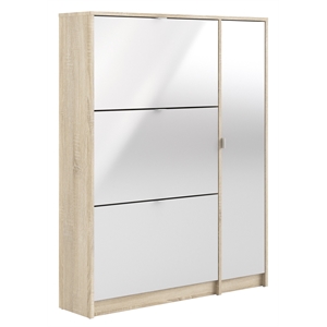 pemberly row 3 drawer shoe cabinet & door in oak-white high gloss with 2 layers