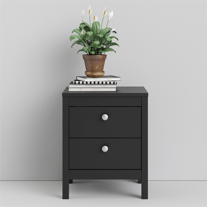 Pemberly Row Contemporary 2 Drawer Nightstand in Black Matte