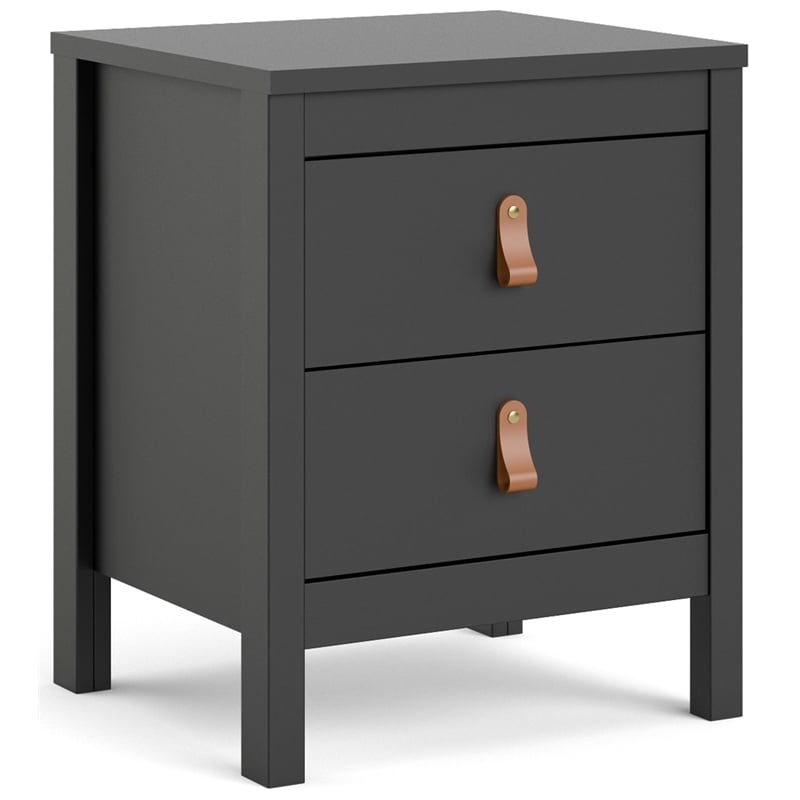 Pemberly Row Contemporary 2 Drawer Nightstand in Black Matte