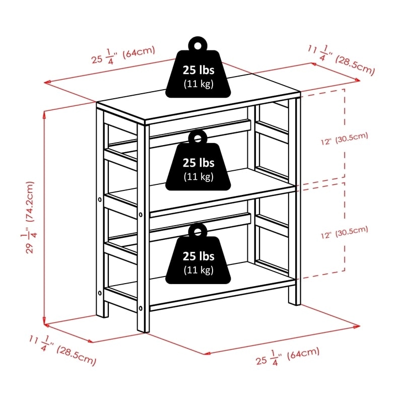 Pemberly Row 2-Tier Wide Solid Wood Storage Book Shelf in Espresso