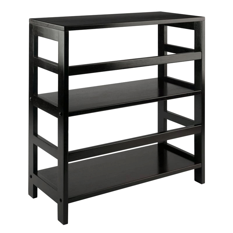 Pemberly Row 2-Tier Wide Solid Wood Storage Book Shelf in Espresso
