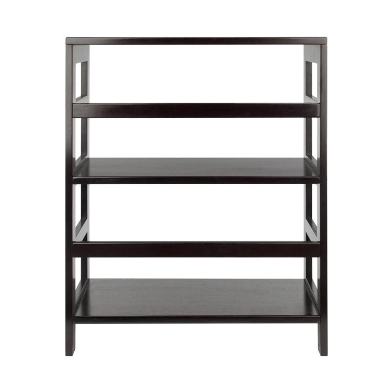Pemberly Row 2-Tier Wide Solid Wood Storage Book Shelf in Espresso