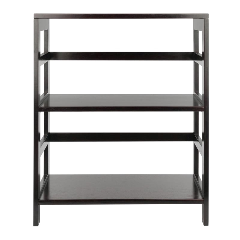 Pemberly Row 2-Tier Wide Solid Wood Storage Book Shelf in Espresso