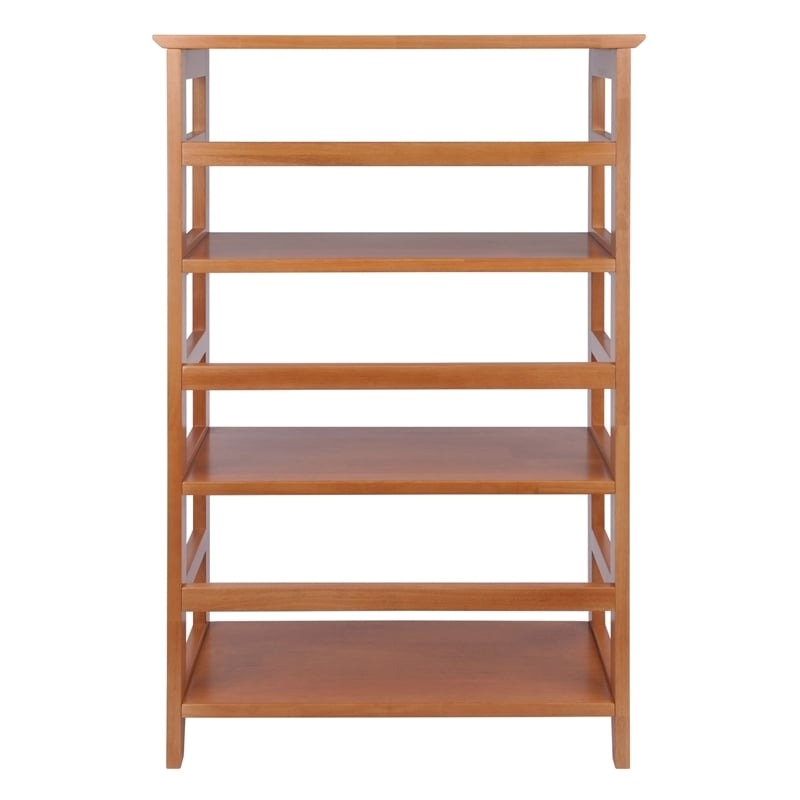 Pemberly Row 3-Tier Transitional Solid Wood Bookshelf in Honey Brown