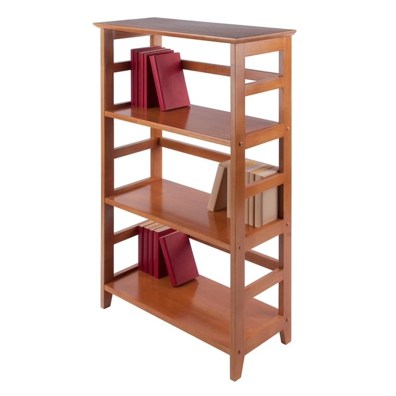Pemberly Row 3-Tier Transitional Solid Wood Bookshelf in Honey Brown