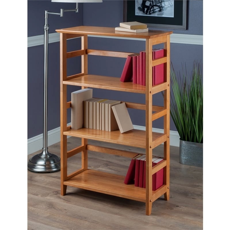 Pemberly Row 3-Tier Transitional Solid Wood Bookshelf in Honey Brown