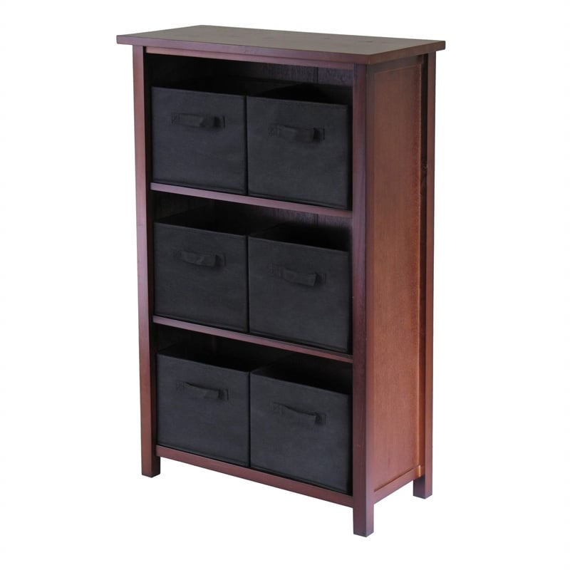 Pemberly Row 4-Tier Medium Solid Wood Storage Shelf with Baskets in Walnut