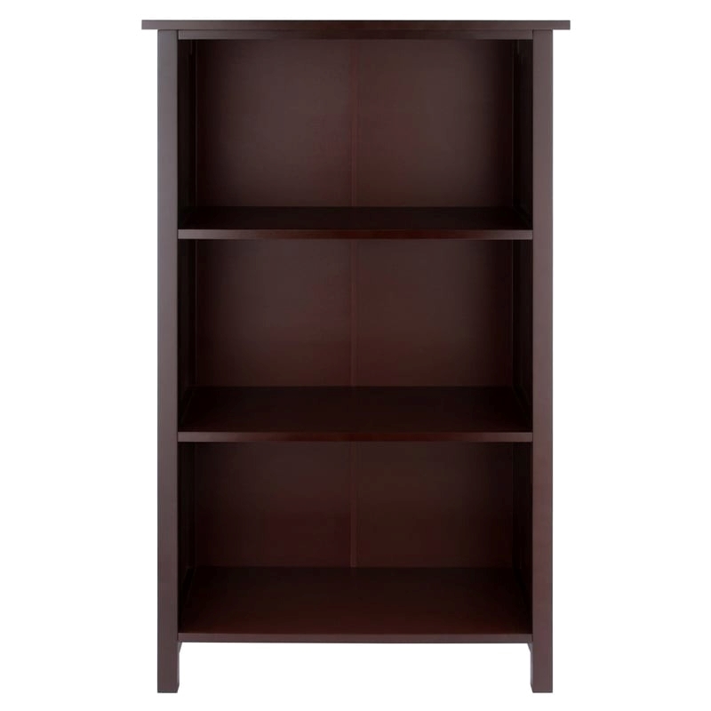 Pemberly Row 3-Tier Transitional Solid Wood Medium Storage Book Shelf in Walnut