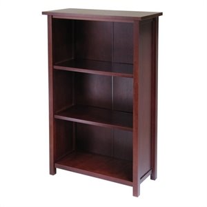 Pemberly Row 3-Tier Transitional Solid Wood Medium Storage Book Shelf in Walnut