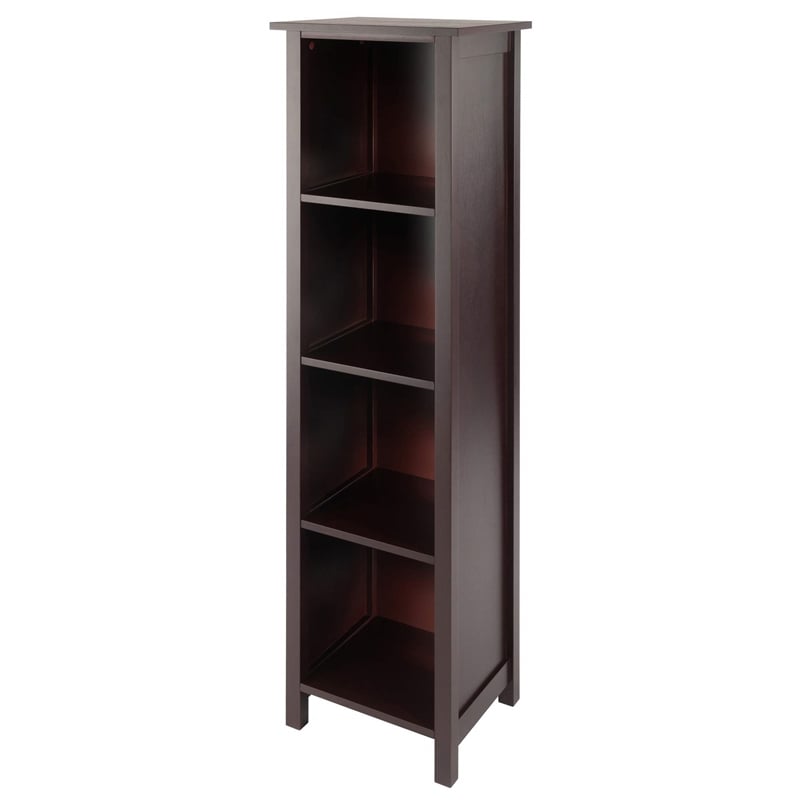 Pemberly Row 5-Tier Tall Solid Wood Storage Shelf with Baskets in Walnut/Beige