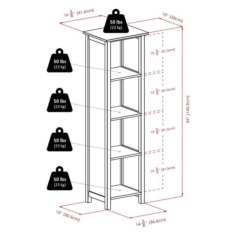Pemberly Row 5-Tier Tall Solid Wood Storage Shelf with Baskets in Walnut/Beige