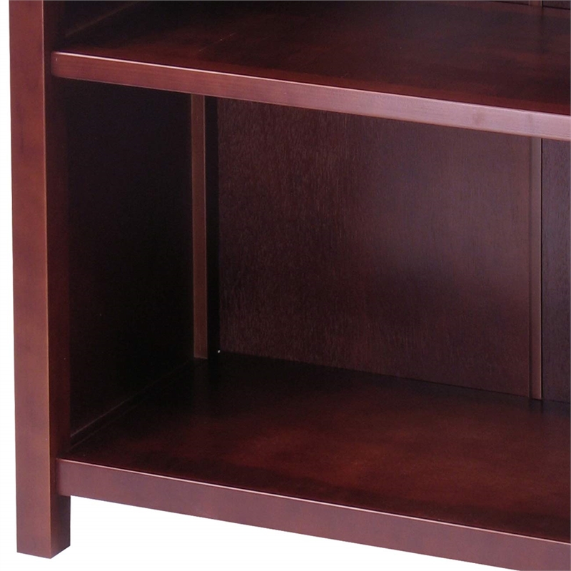 Pemberly Row 3-Tier Long Solid Wood Storage Shelf with Baskets in Walnut/Beige