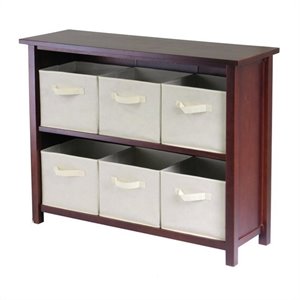 pemberly row 3-tier long storage shelf with 6 foldable beige fabric baskets