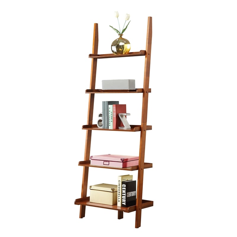 Pemberly Row Ladder Bookshelf in Cherry Wood Finish