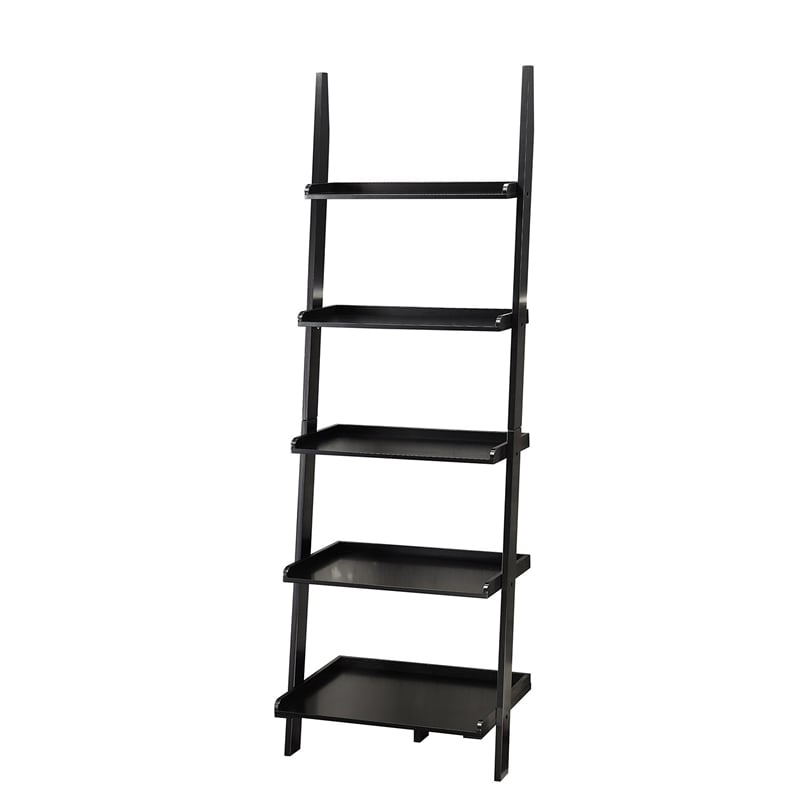Pemberly Row Ladder Bookshelf in Black Wood Finish