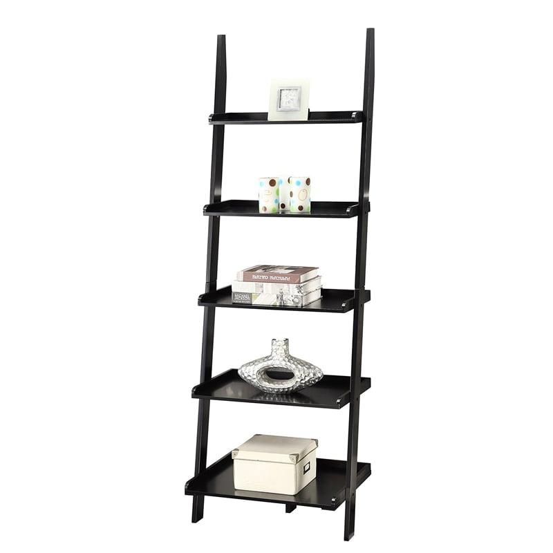 Pemberly Row Ladder Bookshelf in Black Wood Finish