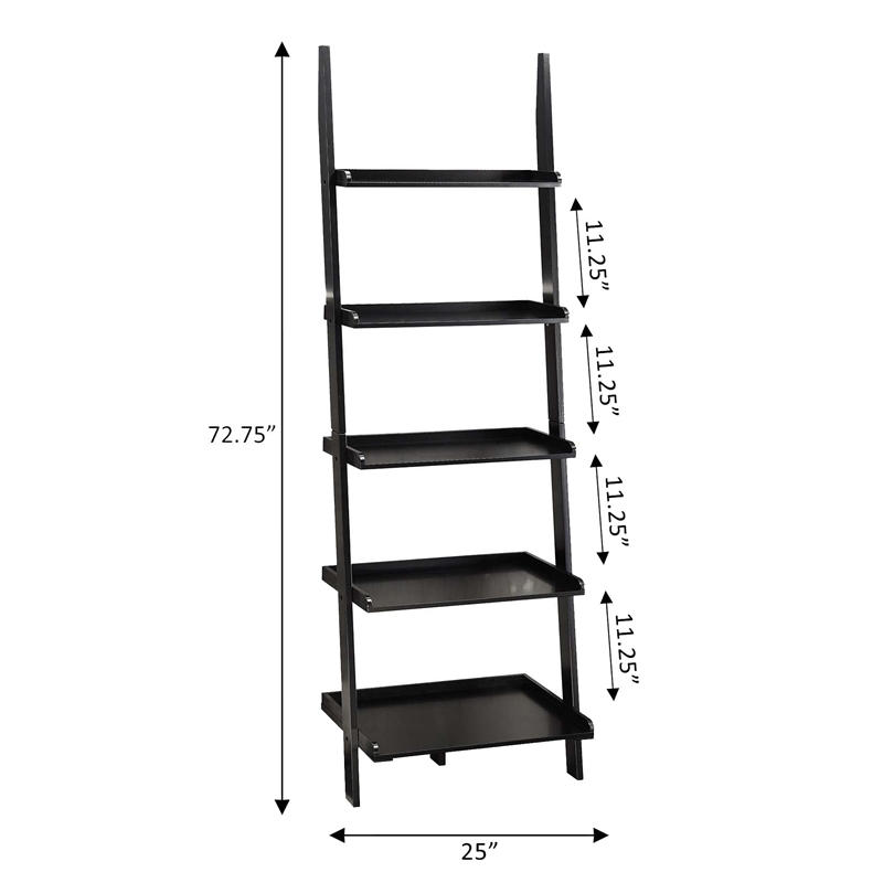 Pemberly Row Ladder Bookshelf in Black Wood Finish