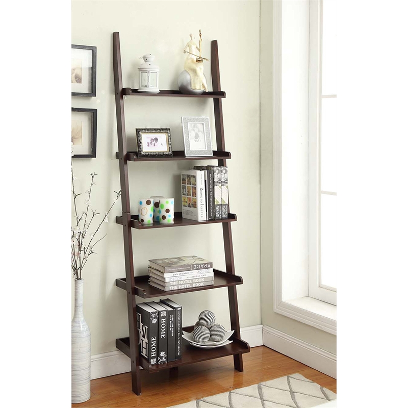 Pemberly Row Ladder Bookshelf in Espresso Wood Finish