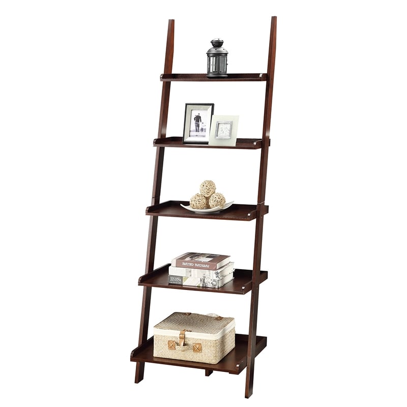 Pemberly Row Ladder Bookshelf in Espresso Wood Finish