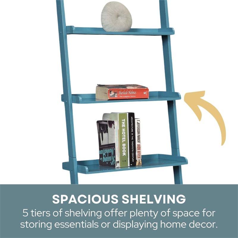 Pemberly Row Bookshelf Ladder in Blue Wood Finish