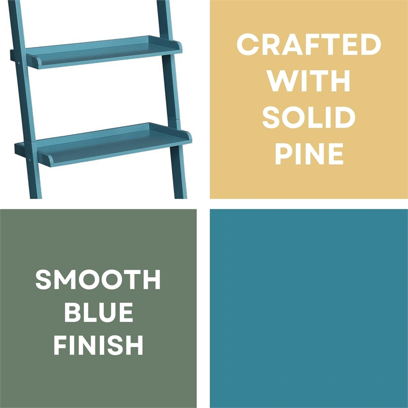 Pemberly Row Bookshelf Ladder in Blue Wood Finish