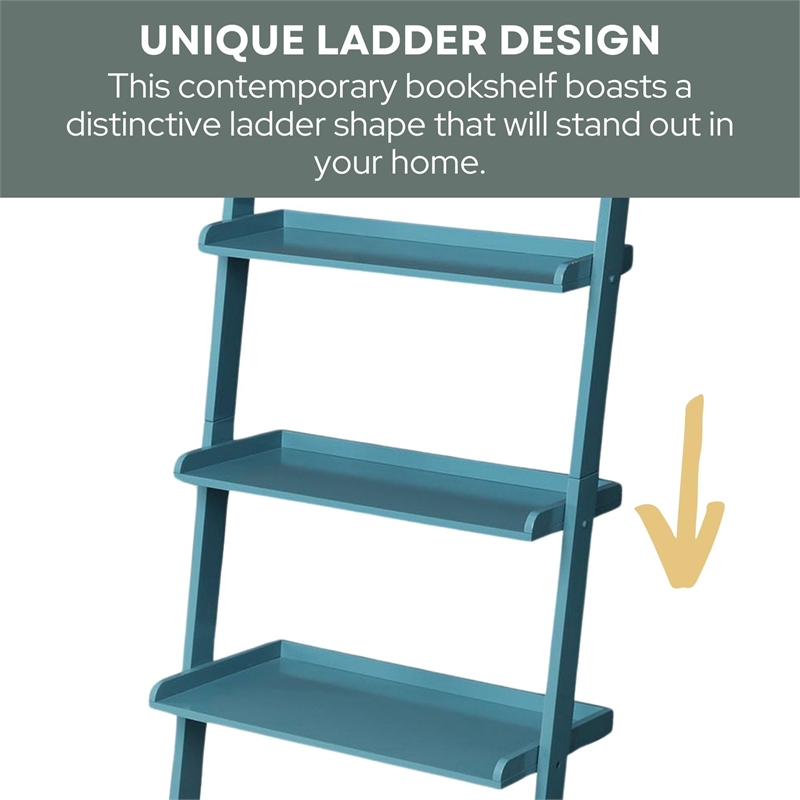 Pemberly Row Bookshelf Ladder in Blue Wood Finish