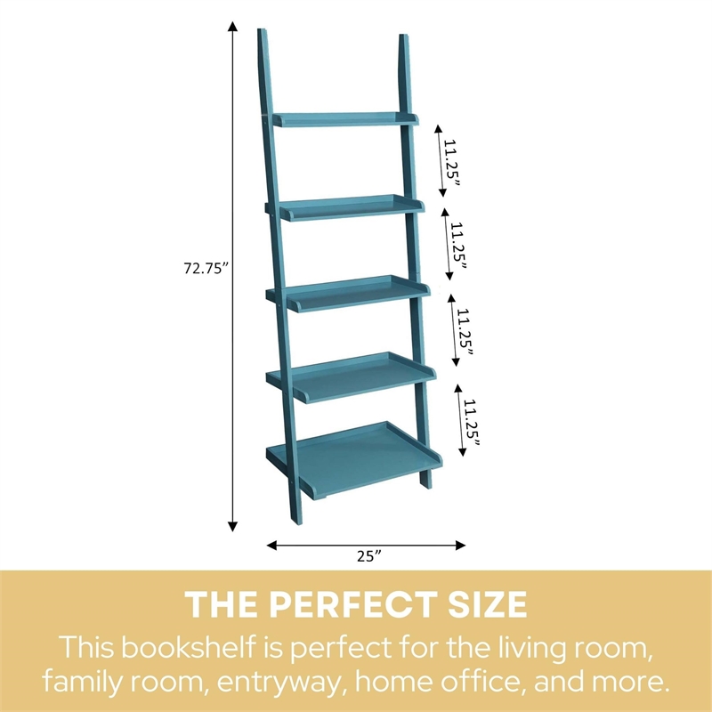 Pemberly Row Bookshelf Ladder in Blue Wood Finish