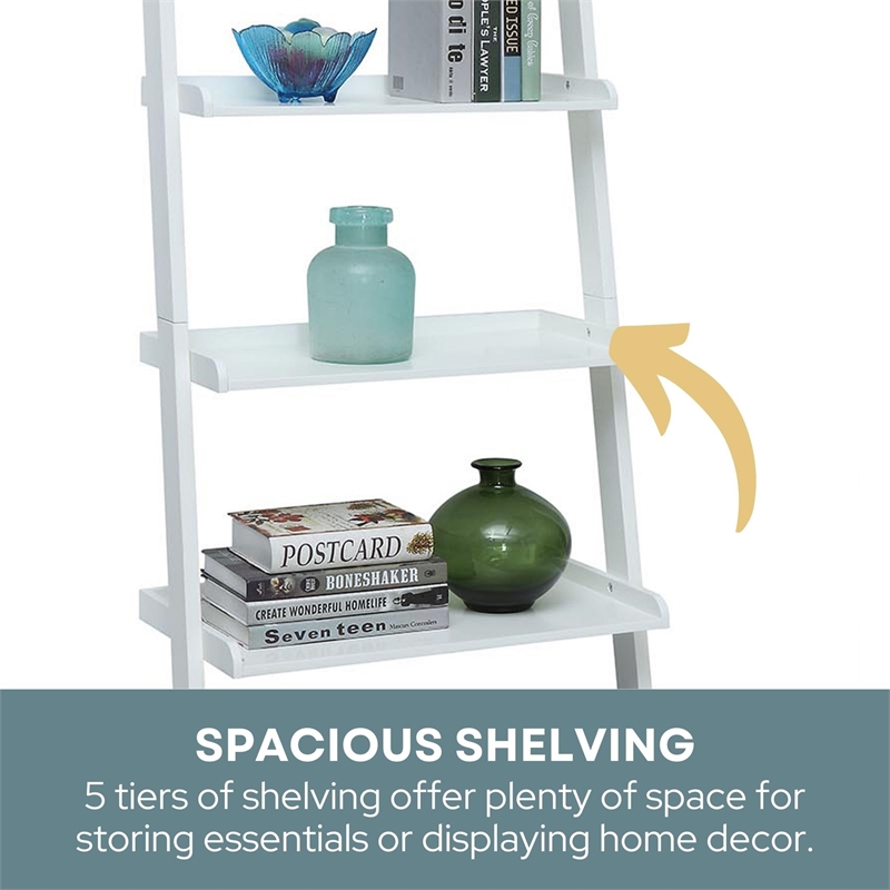 Pemberly Row Bookshelf Ladder in White Wood Finish