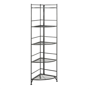 Pemberly Row 5-Tier Folding Metal Corner Shelf in Black Metal
