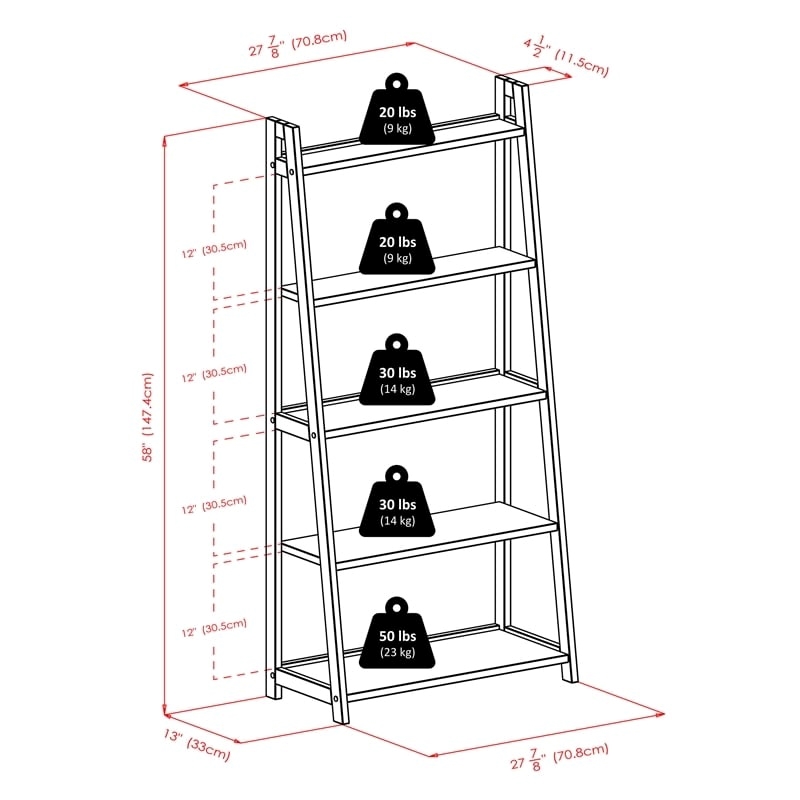 Pemberly Row 5-Tier A-Frame Transitional Solid Wood Book Shelf in Black