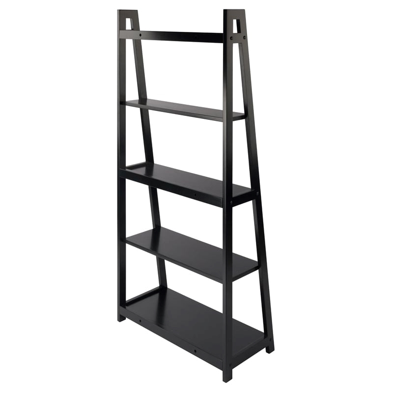Pemberly Row 5-Tier A-Frame Transitional Solid Wood Book Shelf in Black