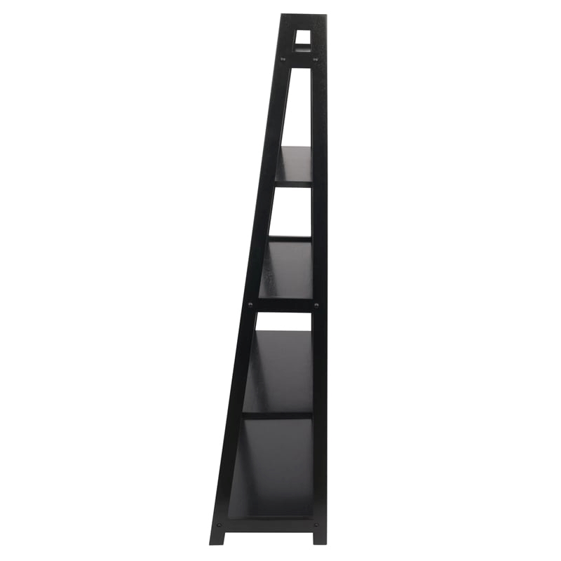 Pemberly Row 5-Tier A-Frame Transitional Solid Wood Book Shelf in Black