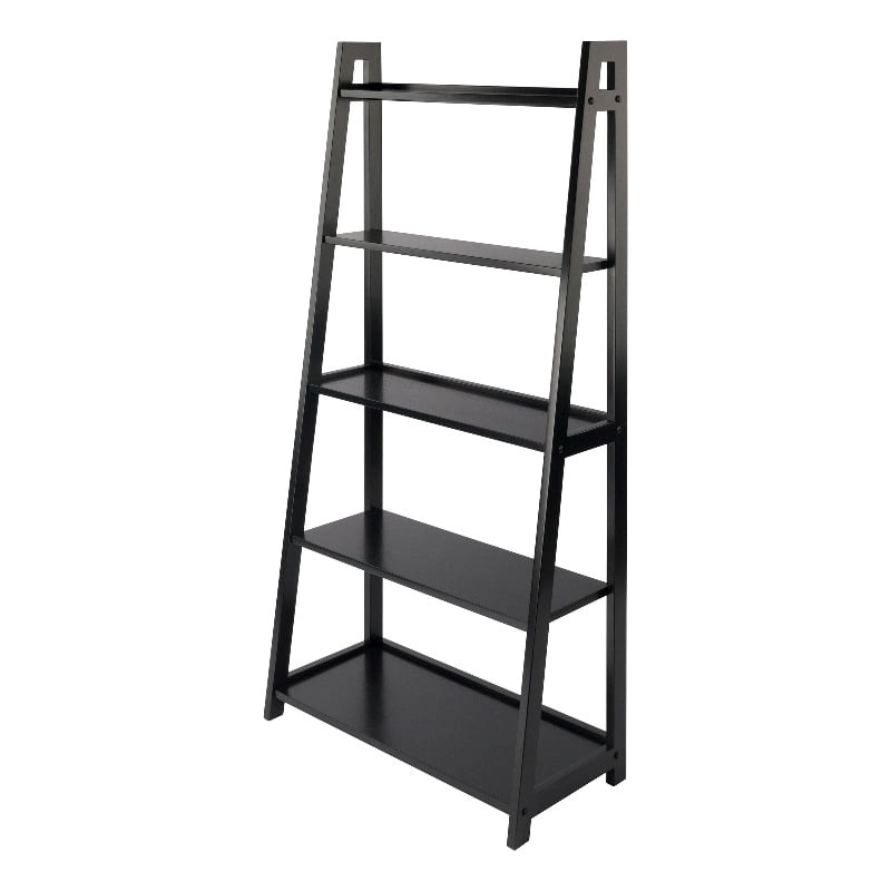 Pemberly Row 5-Tier A-Frame Transitional Solid Wood Book Shelf in Black