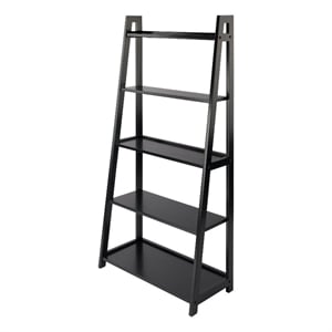 Pemberly Row 5-Tier A-Frame Transitional Solid Wood Book Shelf in Black