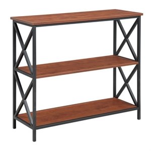 Pemberly Row Three Tier Bookcase in Black Metal and Cherry Wood Finish