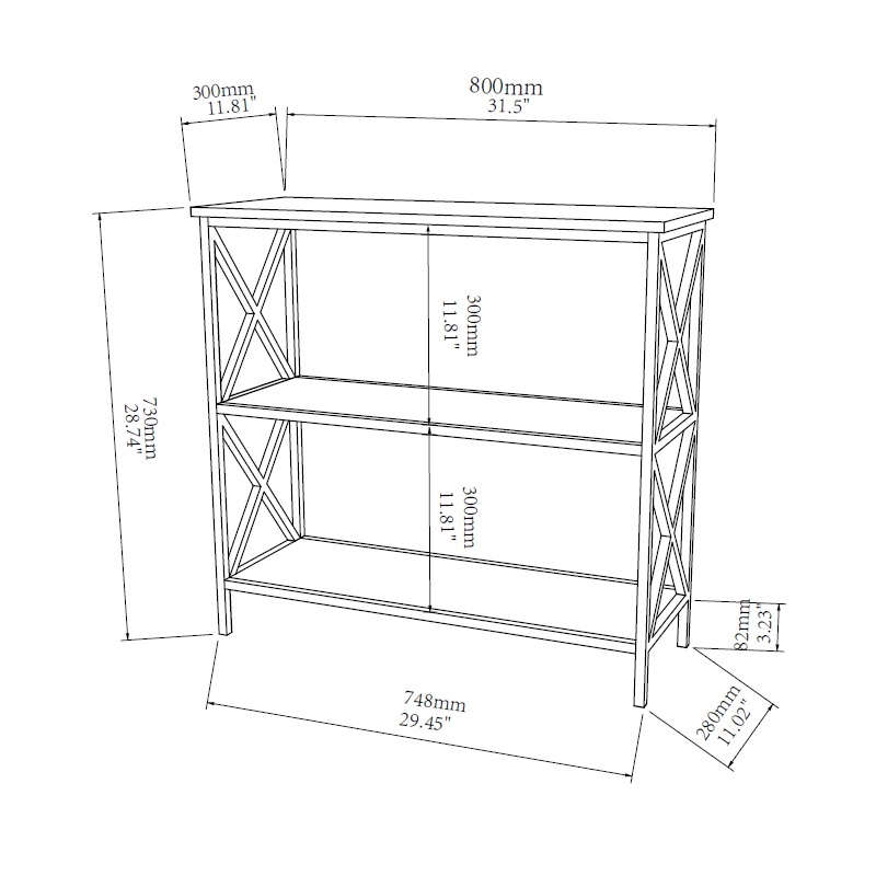 Pemberly Row Three Tier Bookcase in Black Metal and Cherry Wood Finish