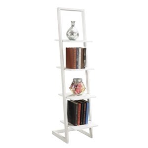 Pemberly Row Four Shelf Ladder Bookcase in White Wood Finish