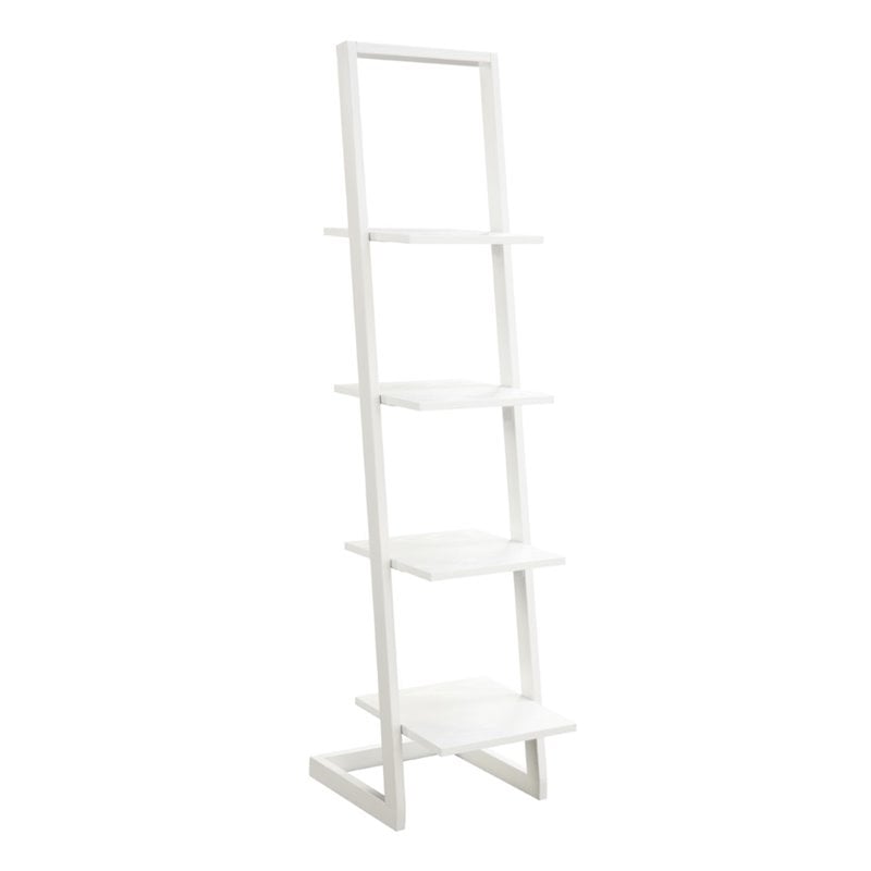 Pemberly Row Four Shelf Ladder Bookcase in White Wood Finish