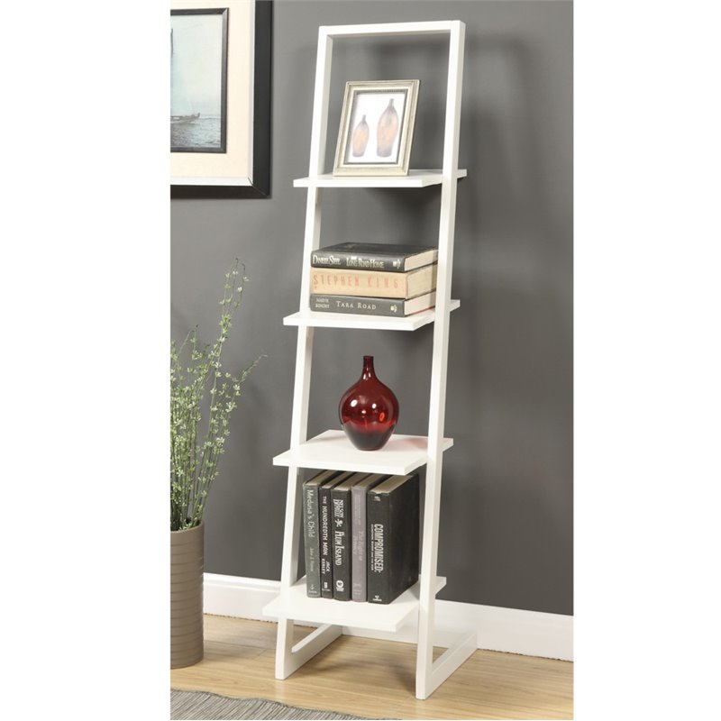 Pemberly Row Four Shelf Ladder Bookcase in White Wood Finish