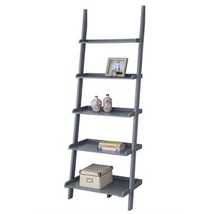 Pemberly Row Five Shelf Ladder Bookcase in Gray Solid Wood Finish