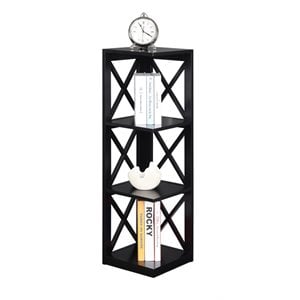 Pemberly Row 3 Shelf Corner Bookcase in Black Wood Finish