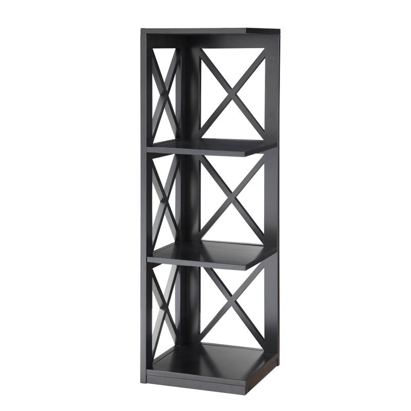 Pemberly Row 3 Shelf Corner Bookcase in Black Wood Finish