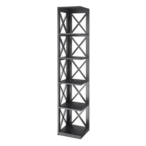 Pemberly Row 5 Shelf Transitional Wood Corner Bookcase in Black