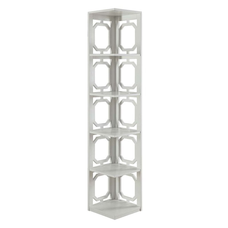 Pemberly Row Five-Shelf Modern Wood Corner Bookcase in White