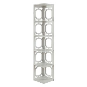 Pemberly Row Five-Shelf Modern Wood Corner Bookcase in White
