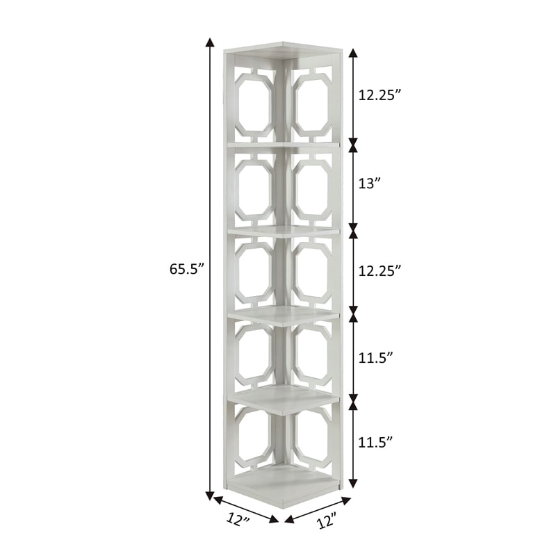 Pemberly Row Five-Shelf Modern Wood Corner Bookcase in White