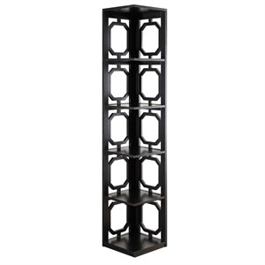 Pemberly Row Five-Shelf Modern Wood Corner Bookshelf Bookcase in Black