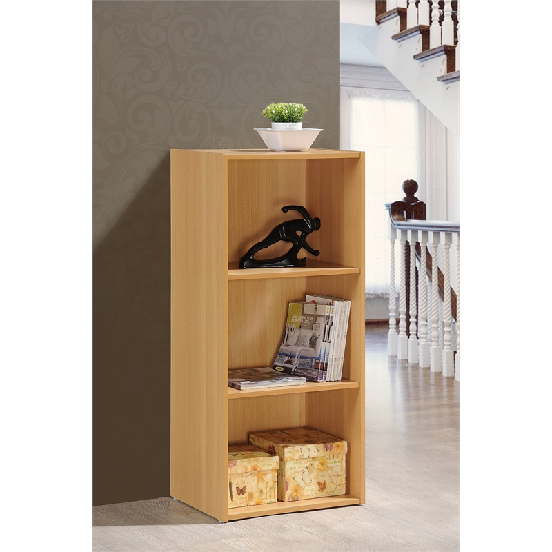 Pemberly Row Three Shelf Wooden Bookcase in Beige Finish